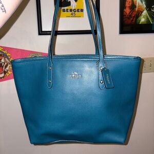 Coach Blue Leather Tote Bag